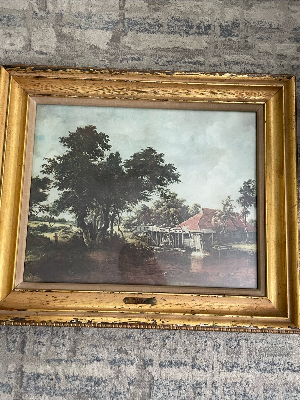 Hobbema "Watermill" Landscape Art Print Framed Watermill River Trees Buildings